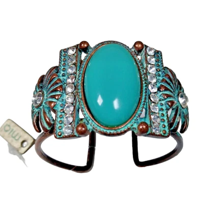 Brazalete de cobre imitación turquesa estrás vaquera suroeste brillante occidental Foto 1 de 4