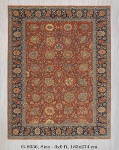 6x9 Rust Navy Tabrizz Reproduction Fine Density Hand Knotted Soft Wool Rug - Picture 1 of 16