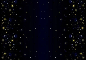 Lewis & Irene - Celestial - Double Border W/ Metallic Gold - Midnight Blue, BTY - Picture 1 of 5