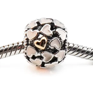 PANDORA Abbondanza di Amore Cuore Argento Sterling Perla con Oro 14K e Smalto Rosa - Foto 1 di 4