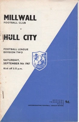Millwall v Hull City 9 September 1967 Official Match Programme - Image 1 of 2