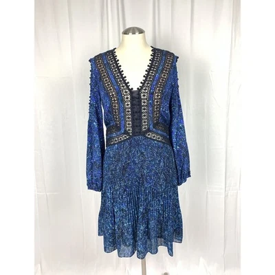 Vestido de ombro frio manga comprida azul floral renda tamanho 2 novo com etiquetas Rebecca Taylor $595 - Imagem 1 de 4