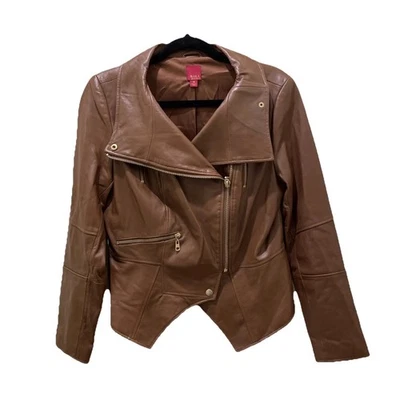 G.I.L.I. Chaqueta Got It Love It Coñac Marrón Cuero Suave Motociclista Weskit Talla 12 Foto 1 de 4