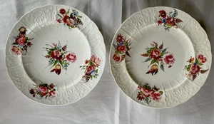 Pair of Antique English Porcelain Plates Georgian Set Floral Moulded 1830s 23cm - Picture 1 of 14