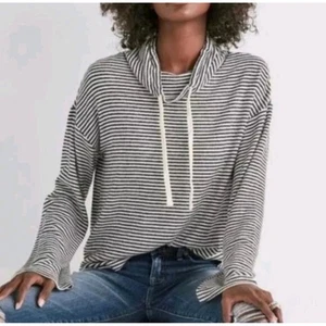 Maglione pullover collo cappuccio Lucky Brand donna nero/bianco a righe LS taglia small - Foto 1 di 13