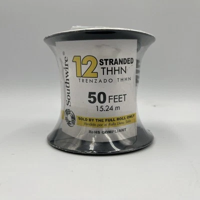 Southwire #22964183 • 50 ft. • 12 Stranded • CU THHN Wire • Black • New / Sealed - Image 1 of 4