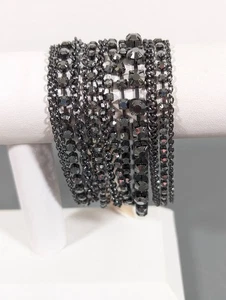 Forever 21 Gray Rhinestone Multi Chain Bracelet Wide Y2K Statement Gothic 7.5" - Picture 1 of 6