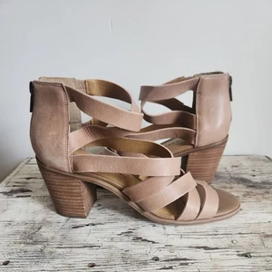 Lucky Brand Size 9 Kallia Heel Sandals Tan Leather Strappy Gladiator Block - Picture 1 of 1