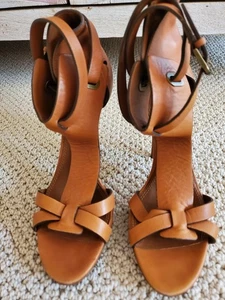 Ralph Lauren Purple Label Damen T-Riemen Knöchelriemen hellbraun gestapelt Stiletto 9B - Bild 1 von 11