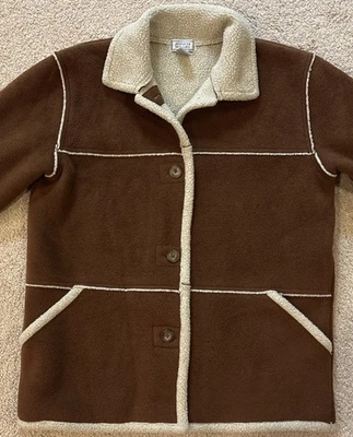 Chaqueta Camisa Jennifer Moore Sherpa Talla M Marrón Polar Crema Borde Abotonada Foto 1 de 4