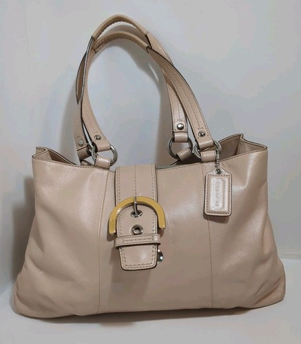 Borsa Coach rosa satinato pelle morbida borsetta borsetta tasche divise usata