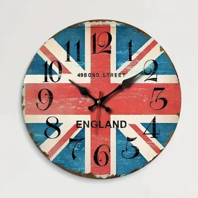 Union Jack Clock - Bond Street - Silent - Bright Colours - Patriotic MDF Clock - Image 1 of 4