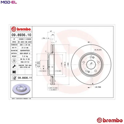 2x BRAKE DISC 09.8936.11 FOR RENAULT LAGUNA/II/Grandtour/Sport/Tourer 1.8L 4cyl - Image 1 of 4