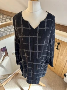 Túnica Ralston Negra Grande Top Relajado Cuello en V Talla Grande Bolsillos Lagenlook - Imagen 1 de 8