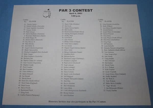 Par 3 Contest Participant Sheet ~ Masters Golf Tournament ~ April 4, 2001 - Picture 1 of 3