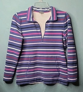 T by Talbots Pullover blau gestreift 1/4 Reißverschluss Stretch Oberteil Taschen Medium - Bild 1 von 5