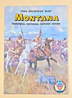 Montana Highway Map Vintage 1964 Territorial Centennial Souvenir Edition 19 x 33 - Image 1 of 3