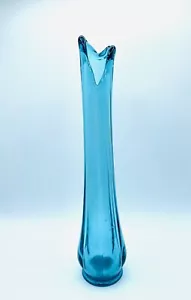 Vintage MCM Blue Swung Glass Bud Vase Stylen Aquamarine 11" - Picture 1 of 7