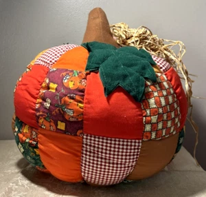 VTG MTY International Fabric Pumpkin Plush, Fall Thanksgiving Patchwork Decor - Picture 1 of 6