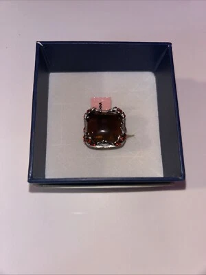 J Francis - Anillo de vidrio ahumado en acero inoxidable. Talla 7 con Swarovski naranja. Foto 1 de 3