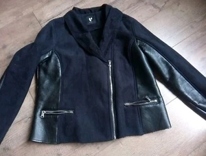 Very ladies black faux leather/suede Biker jacket-collar-size 16-fleece Lined - Picture 1 of 8