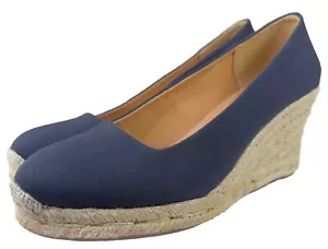 J. Crew Seville Espadrille Canvas Closed Toe Boho Wedge Blue Woman 8.5 - Picture 1 of 19