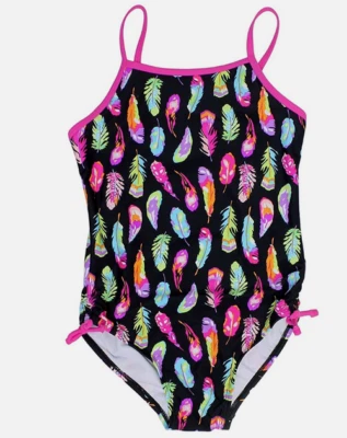 KENSIE GIRL ONE PIECE FEATHER SWIMSUIT SUIT (BLACK 7) NWT - Image 1 of 2