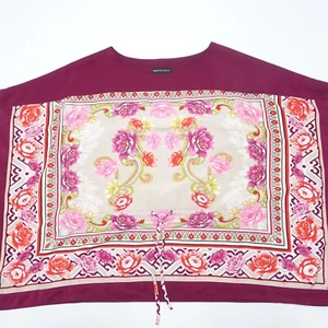 Dana Buchman Poncho Top Womens Small Burgundy Floral Round Neck Drawstring Waist - Picture 1 of 6