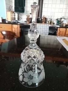 Etched, Cut Glass Bell, Flower Pattern - Picture 1 of 5