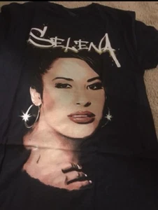 Selena Quintanilla T Shirt Medium 90s Tejano Singer Black Music Queen Face Rip - Picture 1 of 2