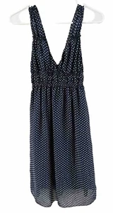 Fire Los Angeles Polka Dot Kleid Gr. M dunkelblau weiß ärmellos V-Ausschnitt gesmokt - Bild 1 von 9