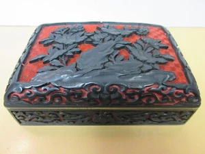 CHINESE CINNABAR LACQUER 2 piece COVERED BOX BLACK OVER RED - Bild 1 von 12