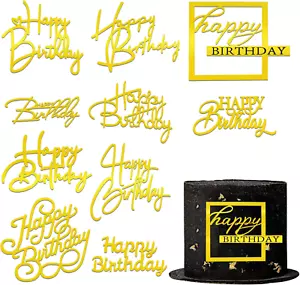 10 PCS Gold Happy Birthday Cake Toppers Mirror Acrylic Cake Topper Side Cake Dec - Picture 1 of 12
