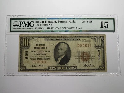 $10 1929 Mount Pleasant Pennsylvania National Currency Bank Note Bill #9198 Mt. - Image 1 of 4