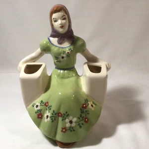 Weil Ware Vintage 1940er California Pottery Doppelvase Country Girl grünes Kleid - Bild 1 von 5