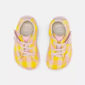 Camper Kids Baby PEU Yellow / Pink Plaid Leather Sneakers Shoes - Picture 1 of 11