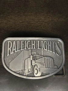Raleigh Lights Cigarettes Tobacco Pewter Tone Trucking 1980s Vintage Belt Buckle - Picture 1 of 4