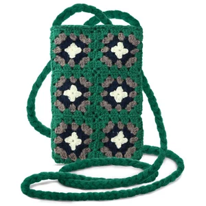Cross-body Phone Bag Woven Checkered Pattern SquareWeave Series Green - Picture 1 of 6
