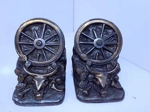 Vintage Dodge Bronze Wagon Wheel Bookends Western Decor - Picture 1 of 11