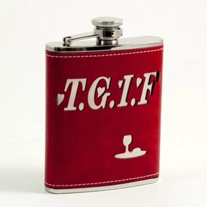 Bey-Berk Red 6 oz Leather T.G.I.F. Flask with Stitching One Size - Picture 1 of 1