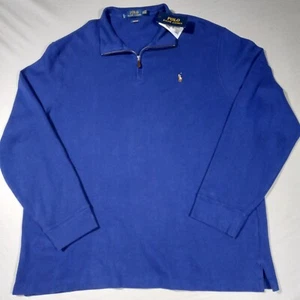 Men 2XL Polo Ralph Lauren 1/4 Zip Pullover Sweater Estate Rib NOS Blue - Picture 1 of 5