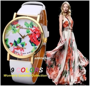 Mode lässige Damen Mädchen neue stilvolle Rose Blumen Zifferblatt Analog Armbanduhr - Bild 1 von 4