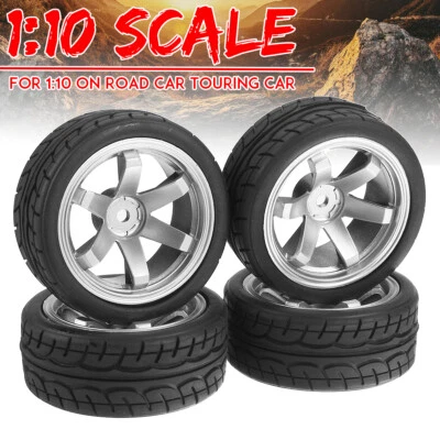 4tlg Reifen Räder Felge 12mm Sechskant Nabe für HPI HSP 1:10 RC Drift Rennwagen - Bild 1 von 4