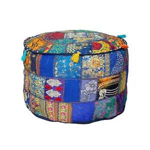 Copri pouf rotondo blu Khambadi ottomano - Foto 1 di 3