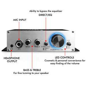 Class-T Stereo Mini Amplifier w/ Power Supply, Headphone Output & Microphone I/P
