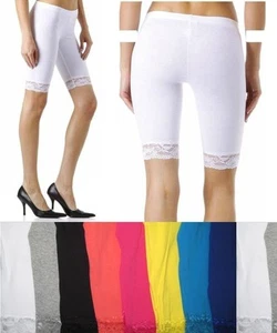 BICICLETA DE ALGODÓN SPANDEX YOGA LEGGINGS CORTOS BERMUDAS CORTE DE ENCAJE Jr REGULAR PLUS S-3X - Imagen 1 de 1