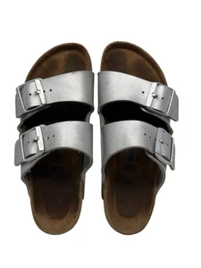 Birkenstock Arizona Birko Flor Silber Sandalen Pantoletten Damen 7 N 38 - Bild 1 von 15