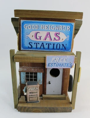 Wooden Birdhouse With Gas Station Design Good Neighbor gas Station 9x7x6 Feeder - Image 1 of 4