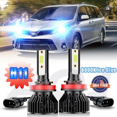H11 LED Headlight Kit 8000K blue Low Beam Bulbs for Toyota Sienna 2011-2019 - Image 1 of 4