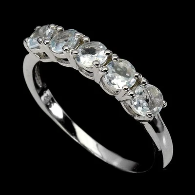 Anello in argento sterling 925 tondo acquamarina 4 mm gemma gioiello misura 6 - Immagine 1 di 4